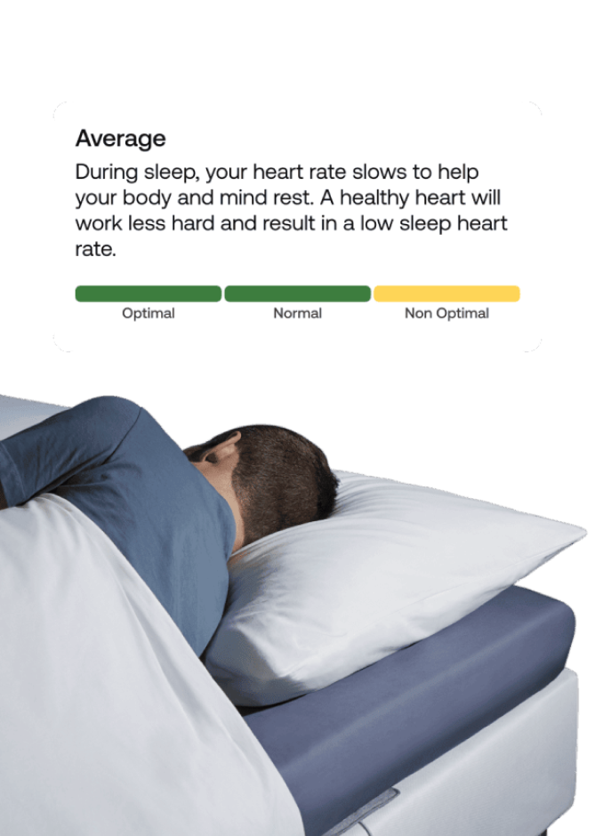 Sleep Analyzer — Sleep analyzer — Infographic showing sleep heart rate rating scale Optimal/Normal/Non Optimal with man lying on pillow — infographic, rating scale, sleeping
