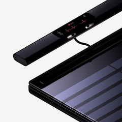 BodyScan 2 — Black — Three-quarter exploded view with detached sensor bar displaying ECG readout on neutral background — exploded view, black, ECG sensor, close-up