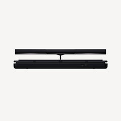 Body Scan 2 — Black — Side profile view, scale folded flat on white background, central hinge visible — side view, black, white background, folded