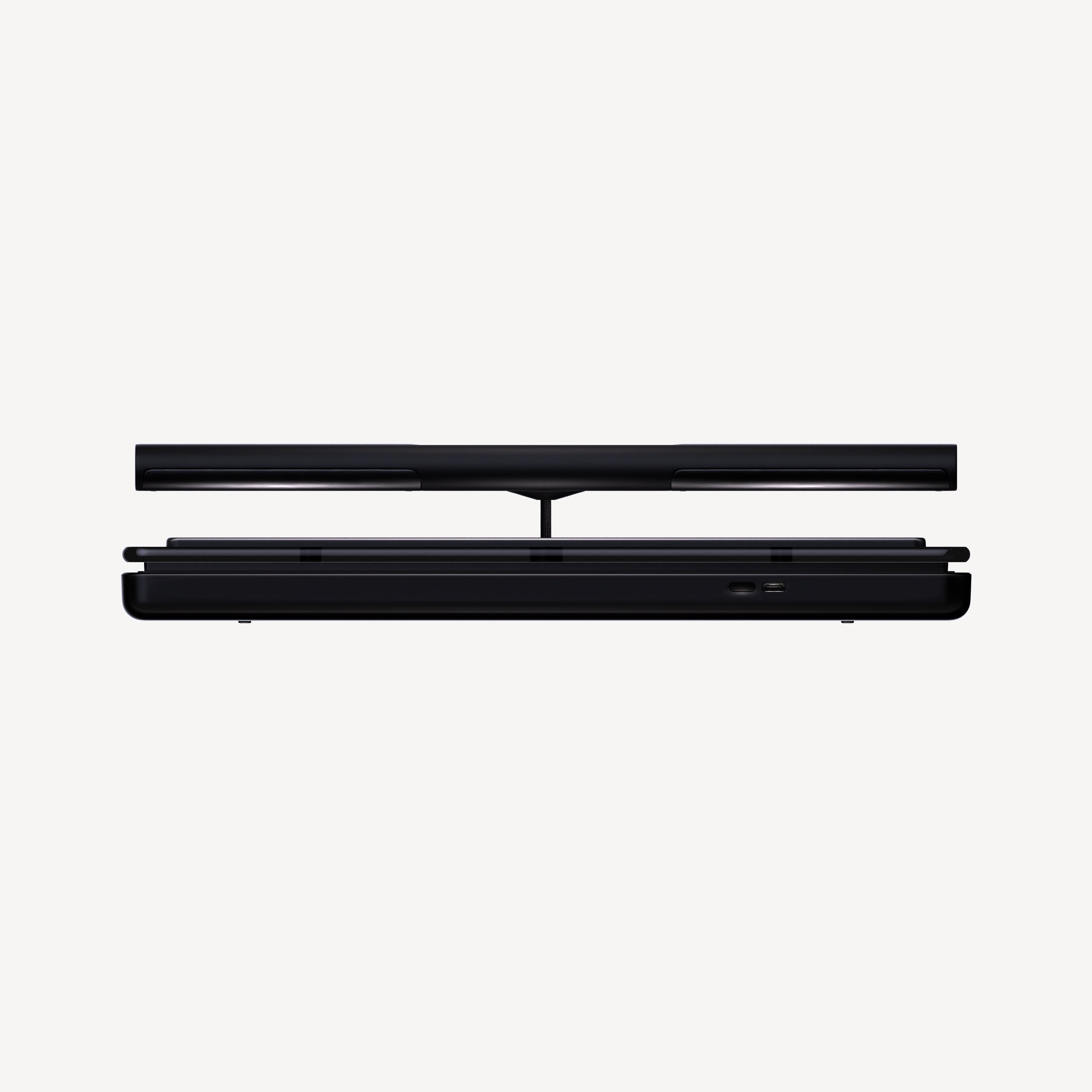 Body Scan 2 — Black — Side profile view, scale folded flat on white background, central hinge visible — side view, black, white background, folded