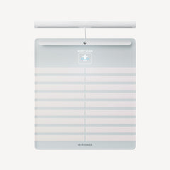 Body Scan — White — Top-down view, scale lying flat with detached handle bar, neutral background, clean design — top-down, white, handle, electrodes