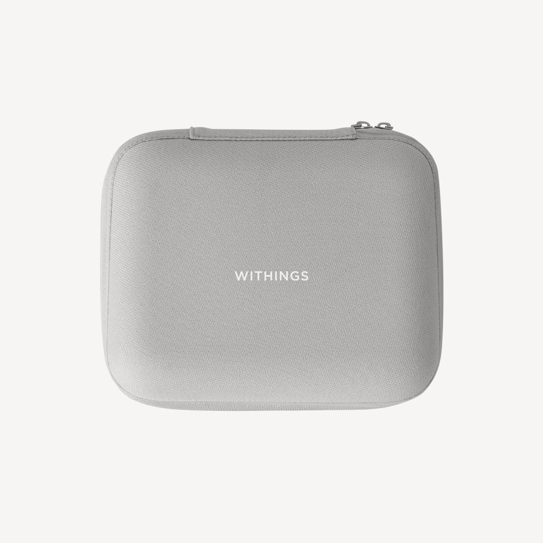 BPM Vision — Travel case — Front view of grey zippered fabric case on white background — grey case, fabric, zipper, plain background