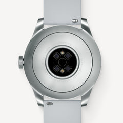 ScanWatch 2 — Cinturino grigio chiaro — Vista posteriore con sensori ottici e fondello in acciaio inossidabile su sfondo bianco — retro, sensori, acciaio inossidabile, primo piano