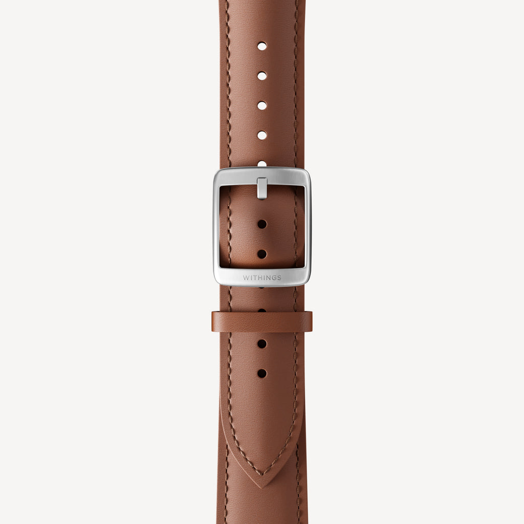 Curved Leather Wristband Dark Brown & Silver