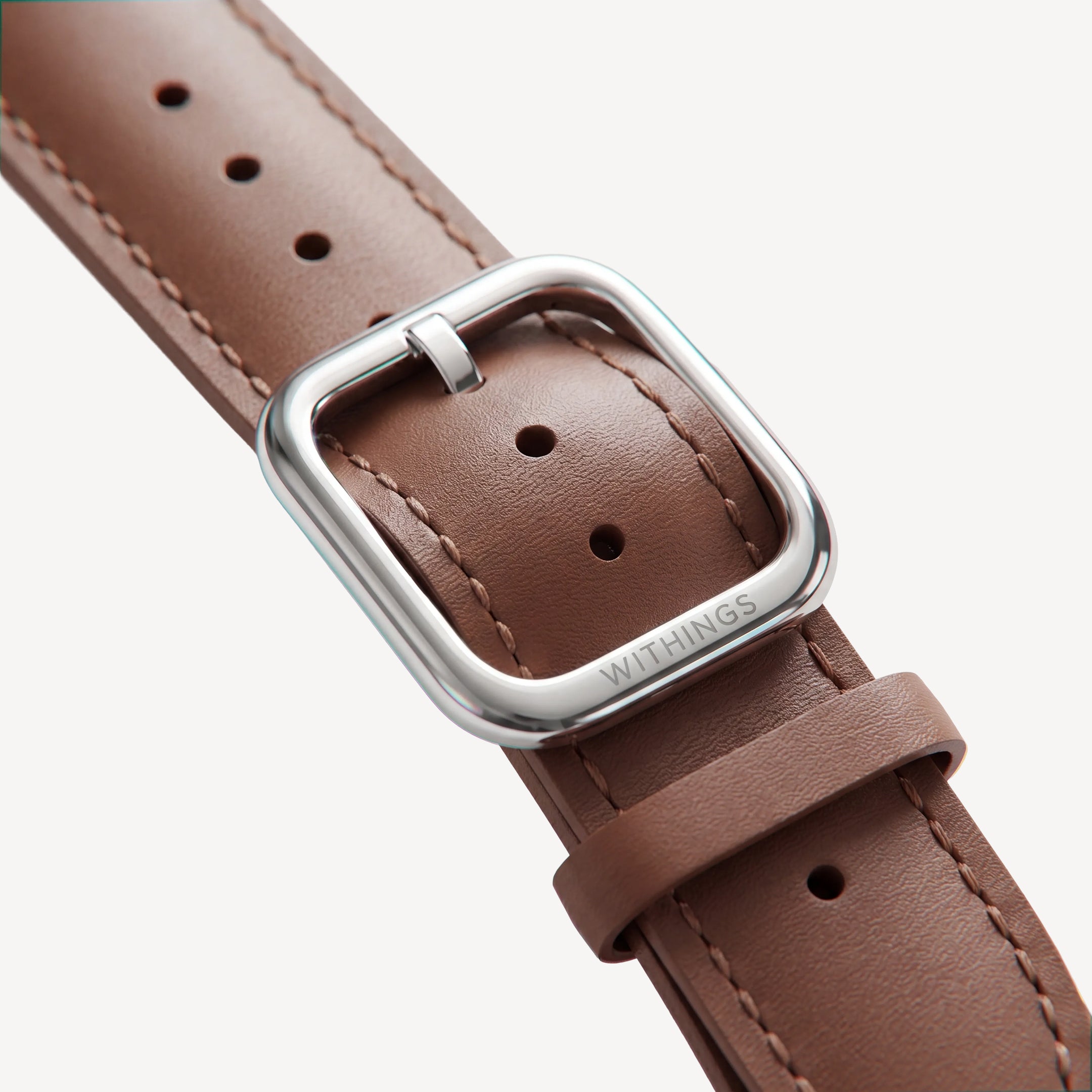 Curved Leather Wristband Dark Brown & Silver