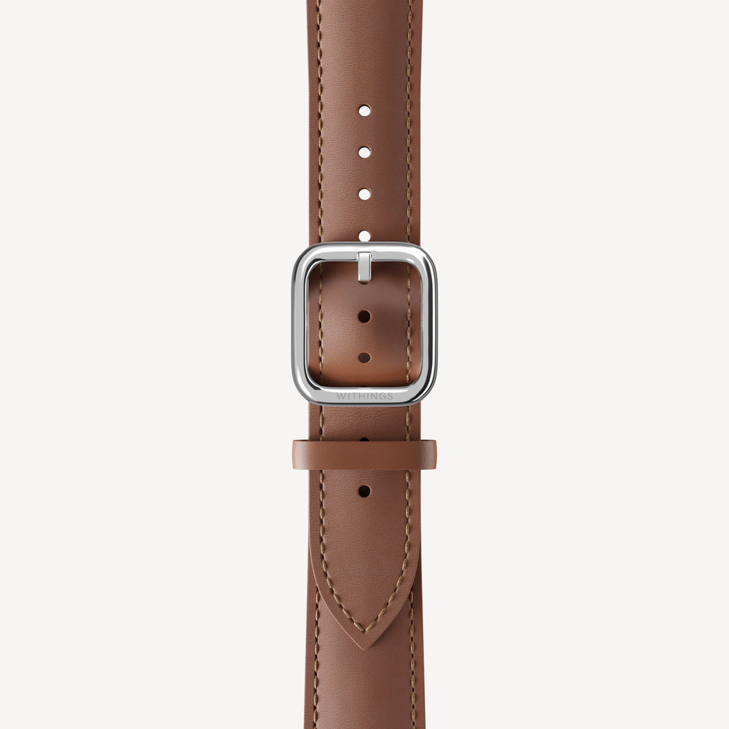 Curved Leather Wristband Dark Brown & Silver