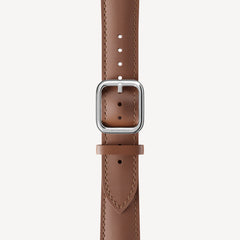 Curved Leather Wristband Dark Brown & Silver