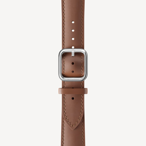 Curved Leather Wristband Dark Brown & Silver