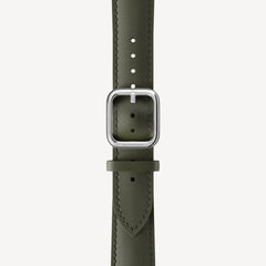 Curved Leather Wristband Kaki Green & Silver
