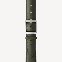 Curved Leather Wristband Kaki Green & Silver