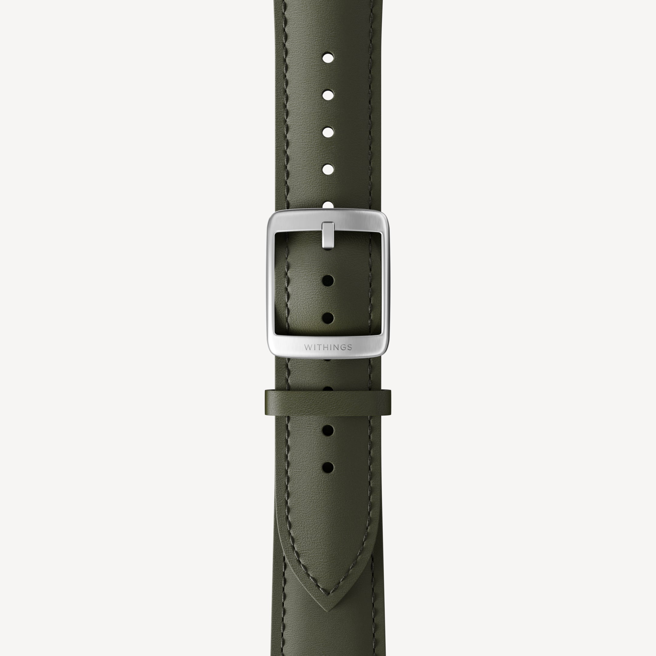 Curved Leather Wristband Kaki Green & Silver