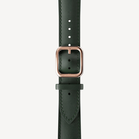 Curved Leather Wristband Dark Green & Rose Gold