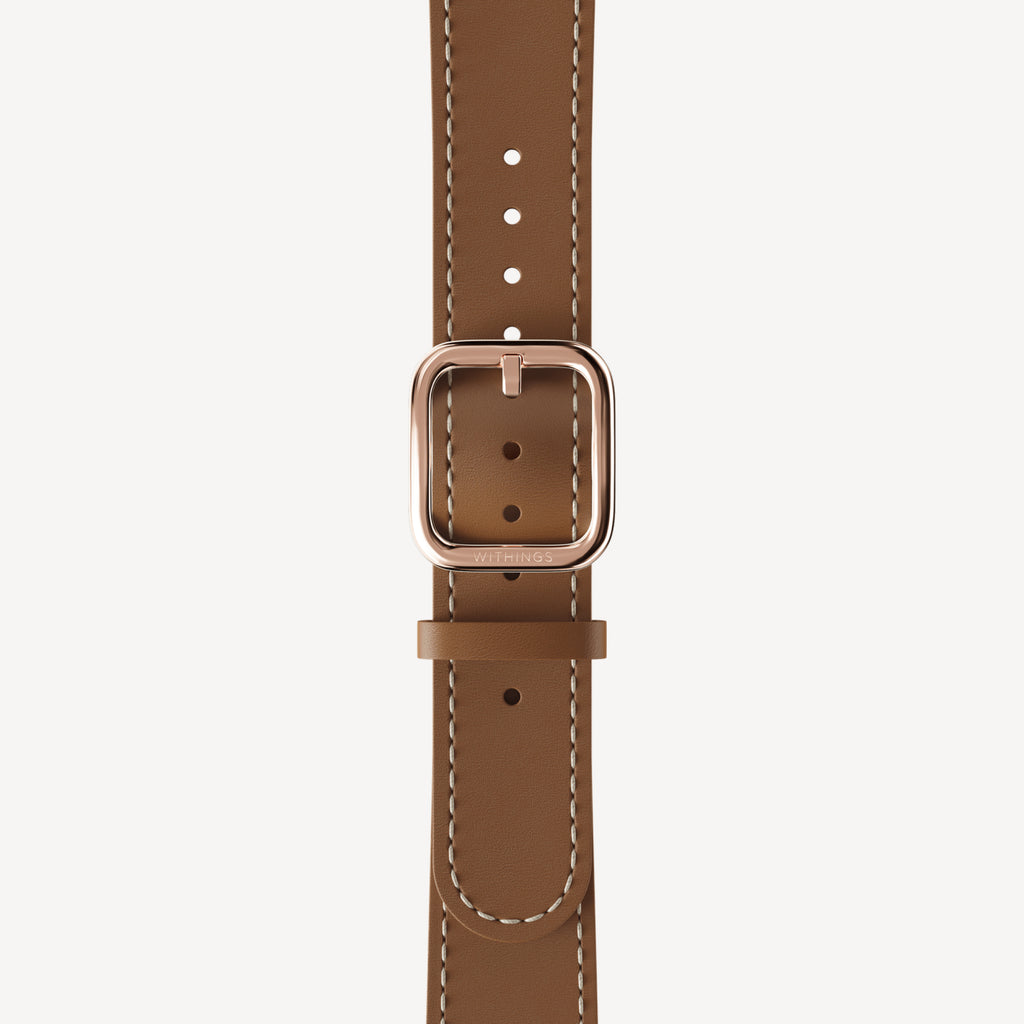 Bracelet en cuir Marron, couture blanche
