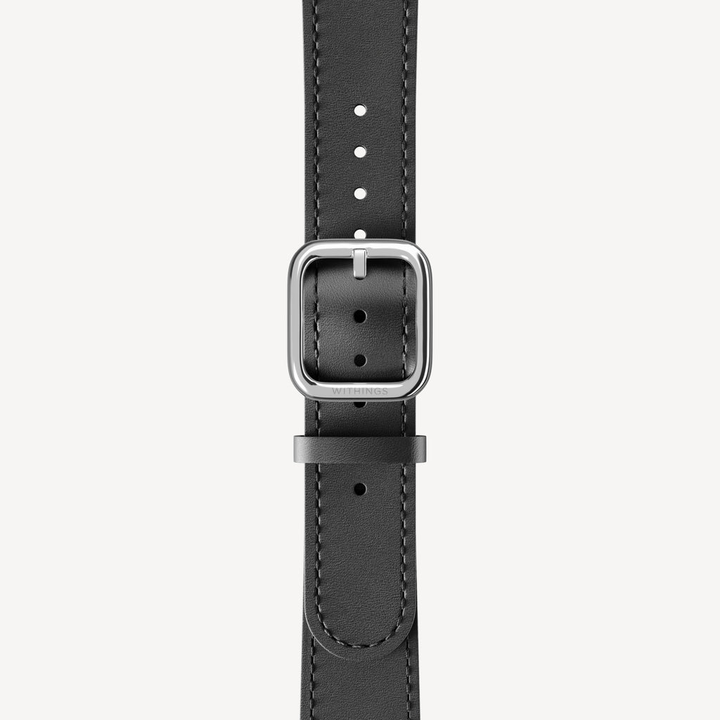 Leather Wristband Black, Black Stitch